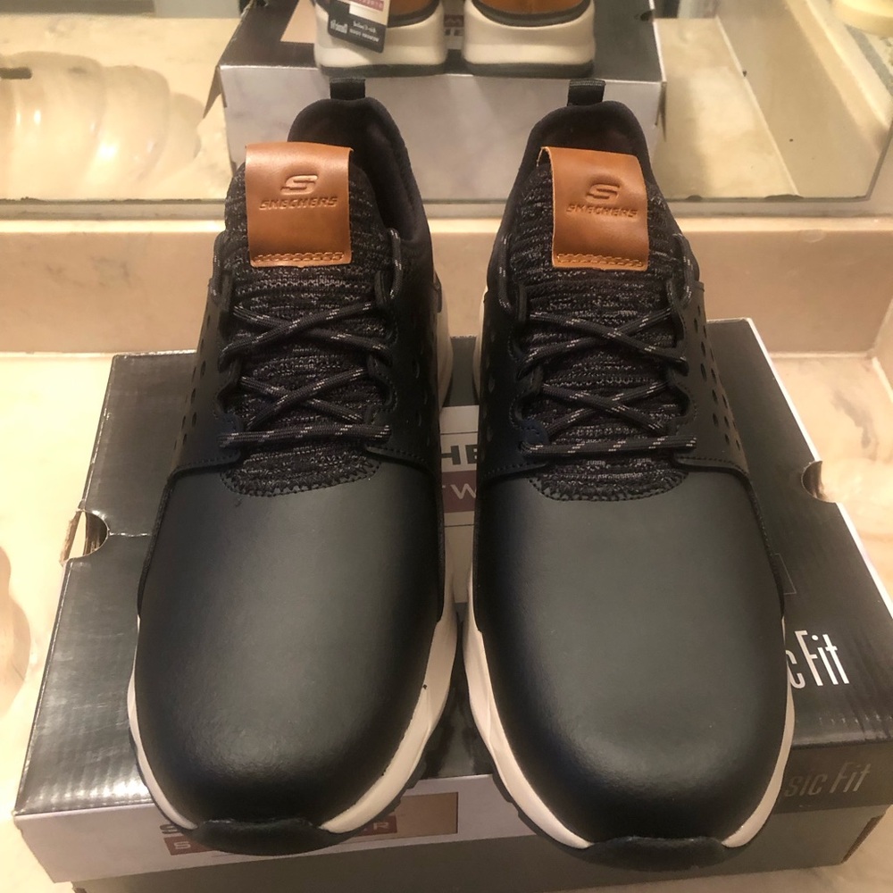 Skechers Black Sneakers with Brown Tongue Accent